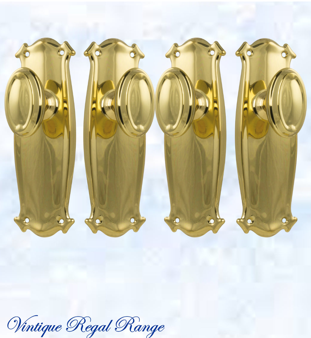 Polished Brass Chateau Door knob W/backplate 197 x 68mm-Vintique Concepts