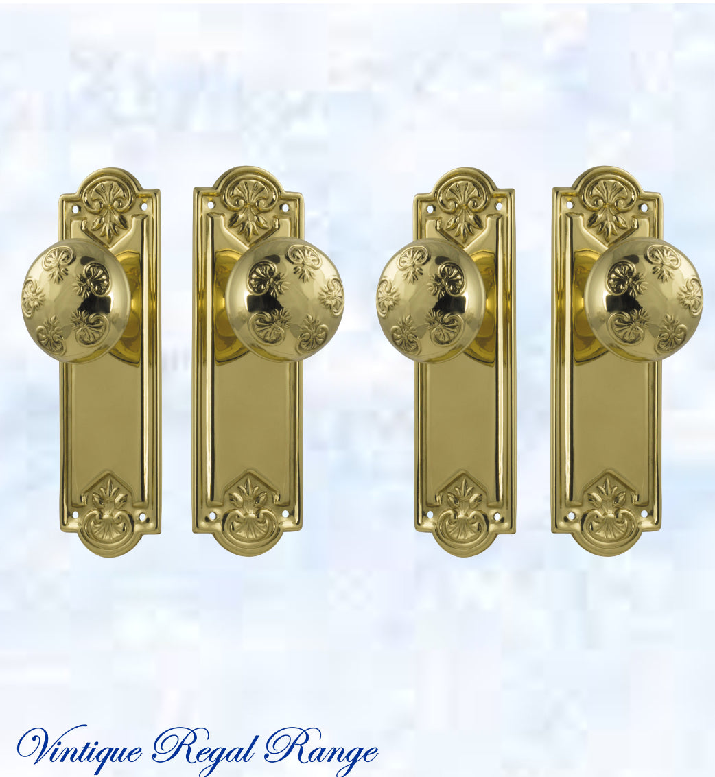 Polished Brass Francais Door knob W/backplate 188mmx58mm-Vintique Concepts