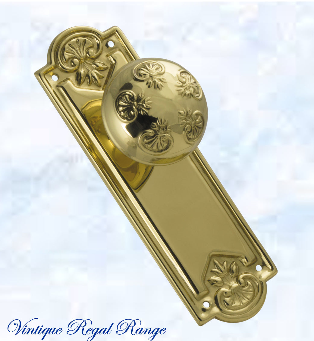 Polished Brass Francais Door knob W/backplate 188mmx58mm-Vintique Concepts