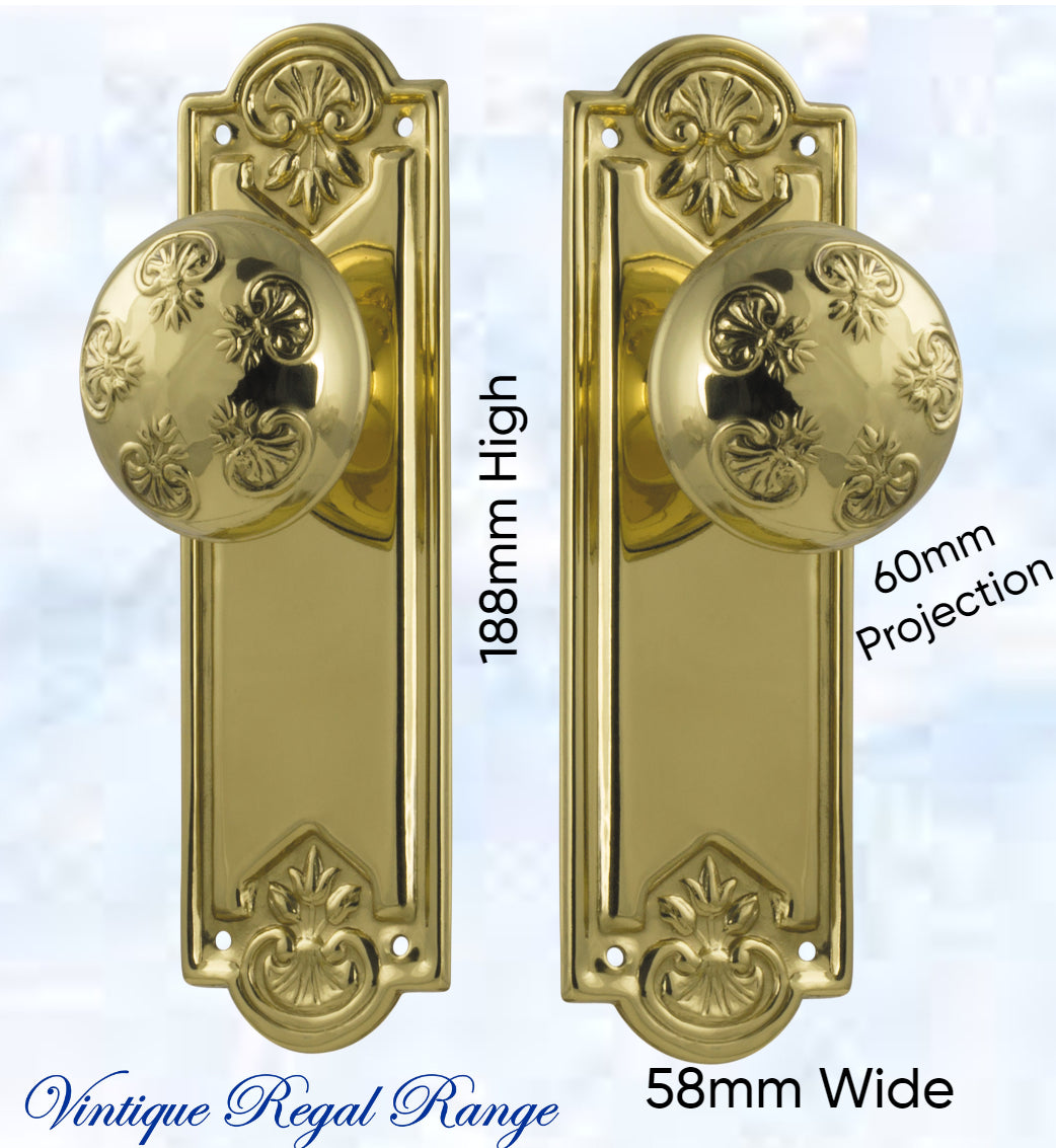 Polished Brass Francais Door knob W/backplate 188mmx58mm-Vintique Concepts