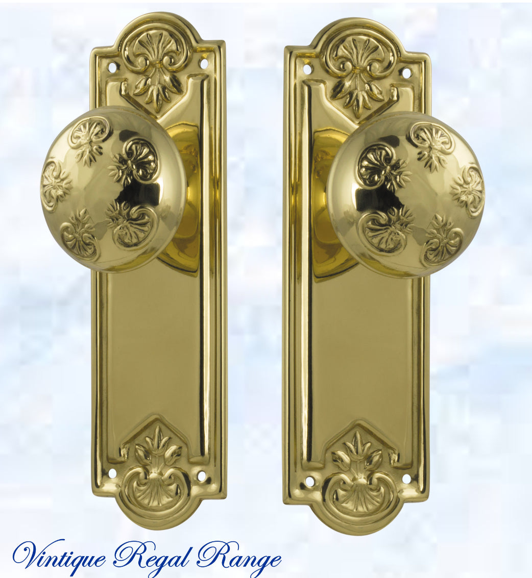 Polished Brass Francais Door knob W/backplate 188mmx58mm-Vintique Concepts