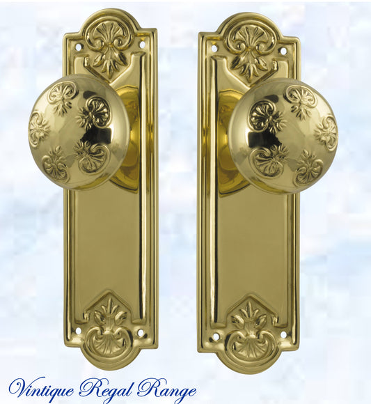 Polished Brass Francais Door knob W/backplate 188mmx58mm-Vintique Concepts