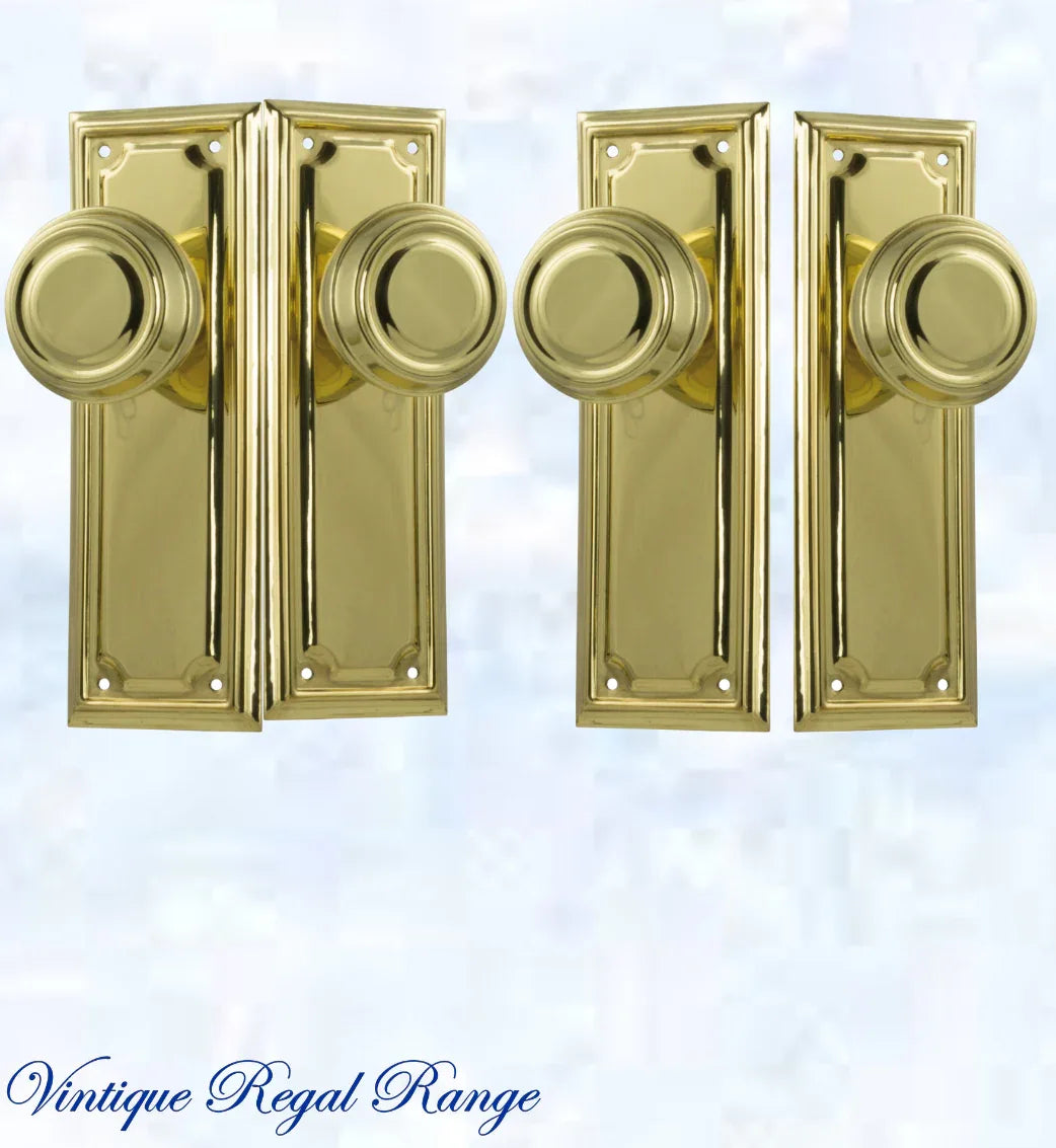 Polished Brass Classico Door knob W/backplate 185mm x 60mm - Vintique Concepts