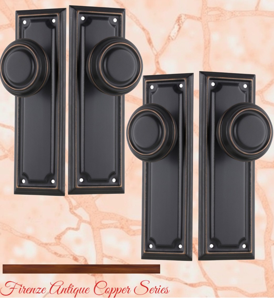 Antiqued Copper Classico Door knob W/backplate 185mm x 60mm-Vintique Concepts