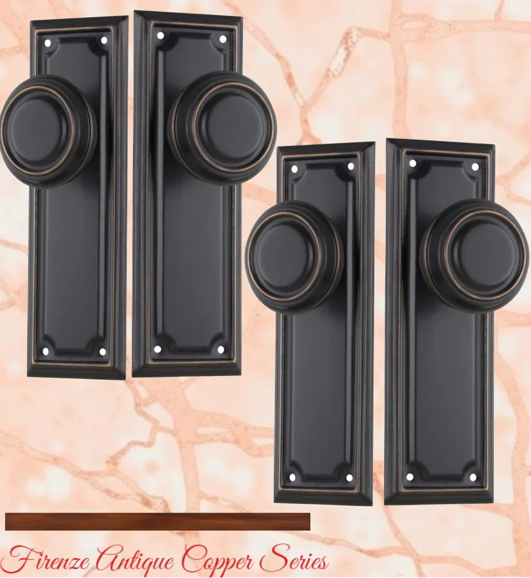 Antiqued Copper Classico Door knob W/backplate 185mm x 60mm - Vintique Concepts