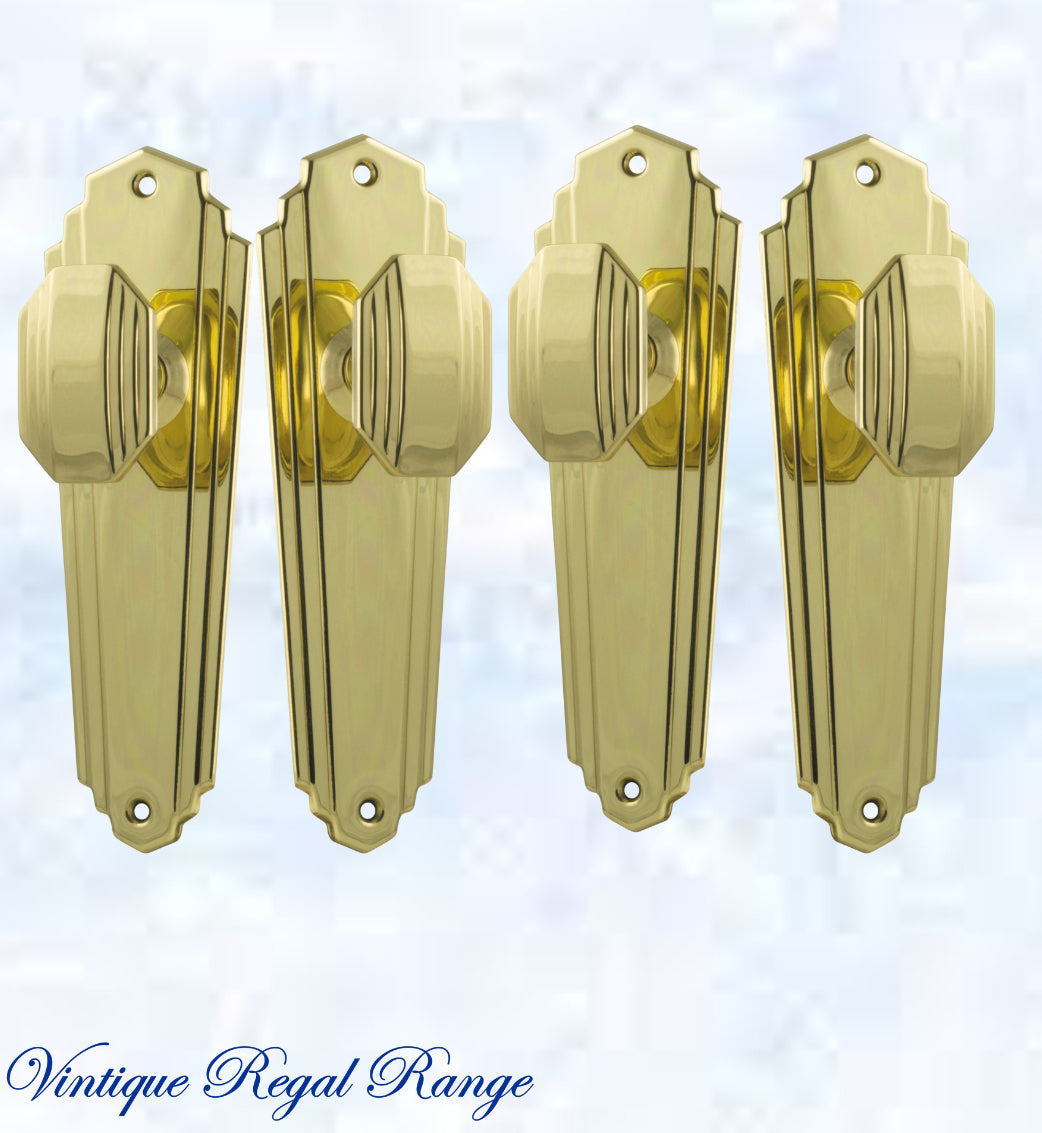 Polished Brass Art Deco Jive Door knob W/backplate 200x 63mm-Vintique Concepts