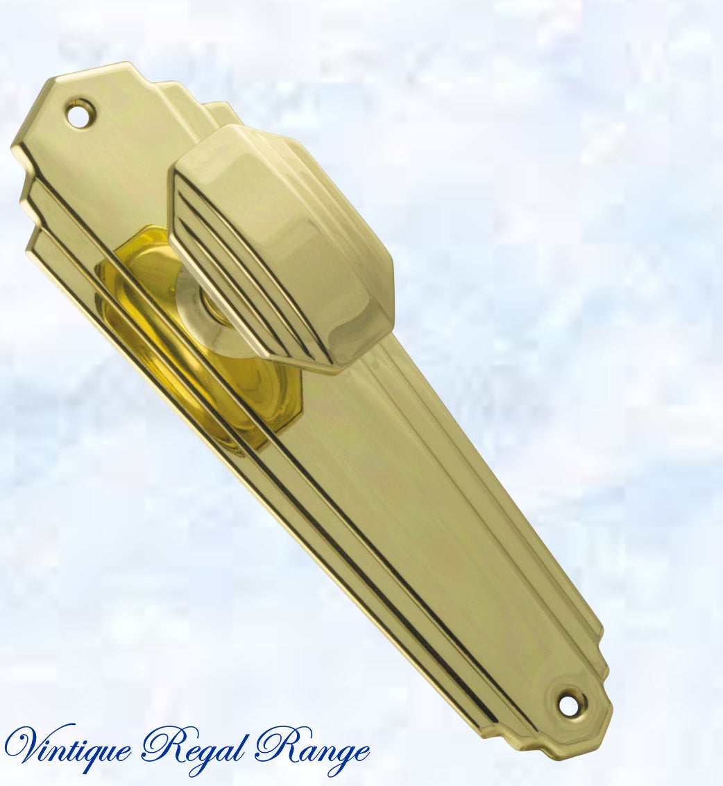 Polished Brass Art Deco Jive Door knob W/backplate 200x 63mm-Vintique Concepts