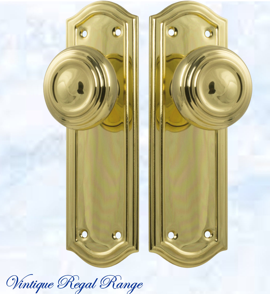 Polished Brass Palais Door knob W/backplate 175 x 58mm-Vintique Concepts