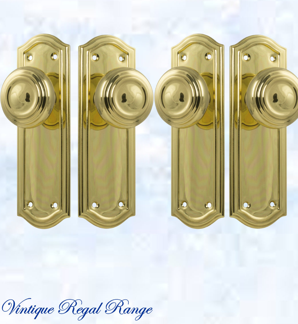 Polished Brass Palais Door knob W/backplate 175 x 58mm-Vintique Concepts