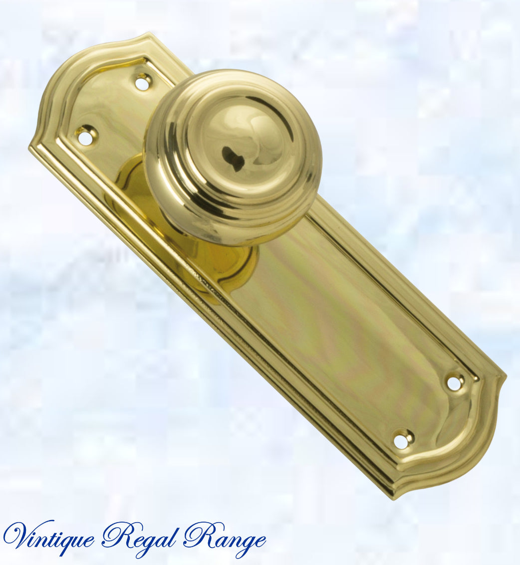 Polished Brass Palais Door knob W/backplate 175 x 58mm-Vintique Concepts