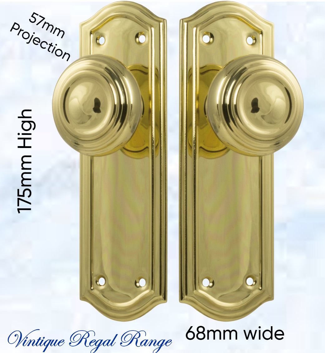 Polished Brass Palais Door knob W/backplate 175 x 58mm-Vintique Concepts