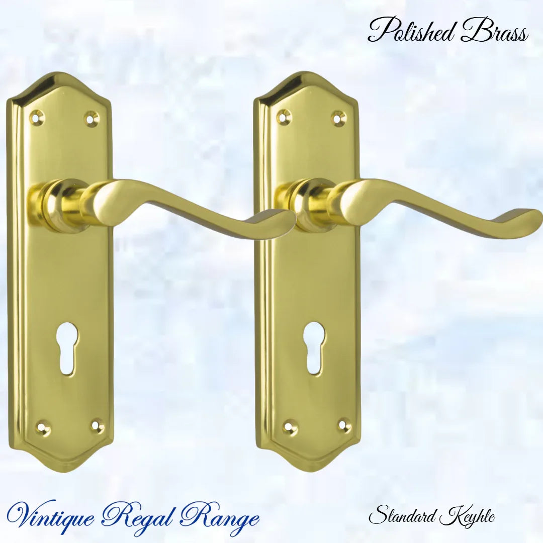 Polished Brass PARNELL lever door handle 180mm x 50mm - Vintique Concepts