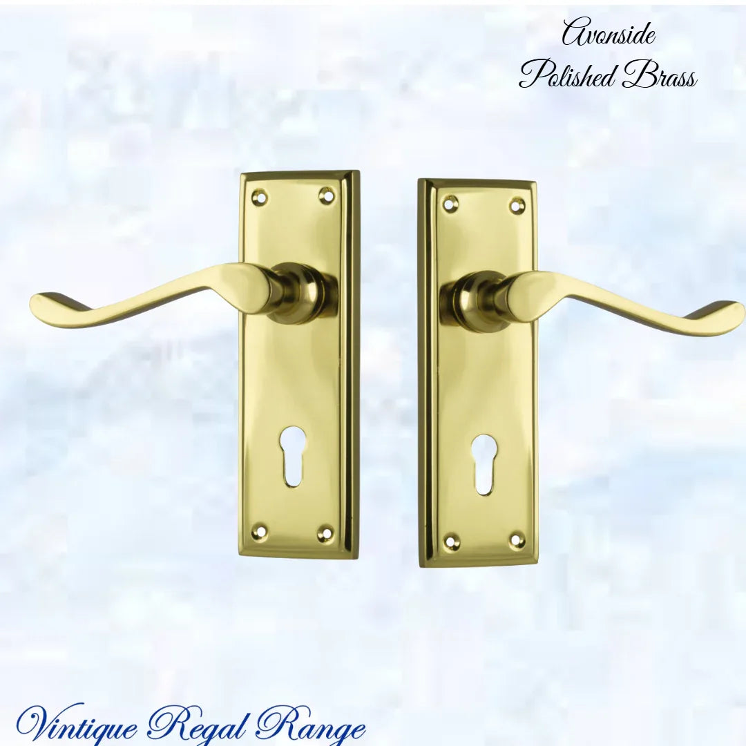 Polished Brass Avonside lever door handle 152x 50mm (4 types) - Vintique Concepts