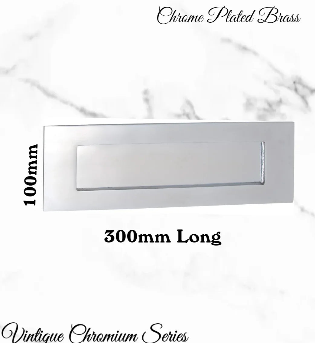 Chrome plated Brass door mail or letter slot plate-300x100mm - Vintique Concepts
