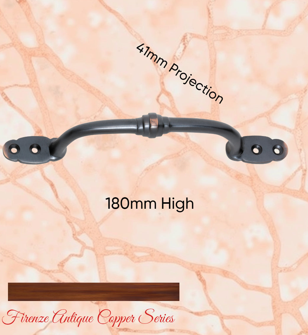 Antiqued Copper Victorian Offset Rnged Door handle 180mm long-Vintique Concepts