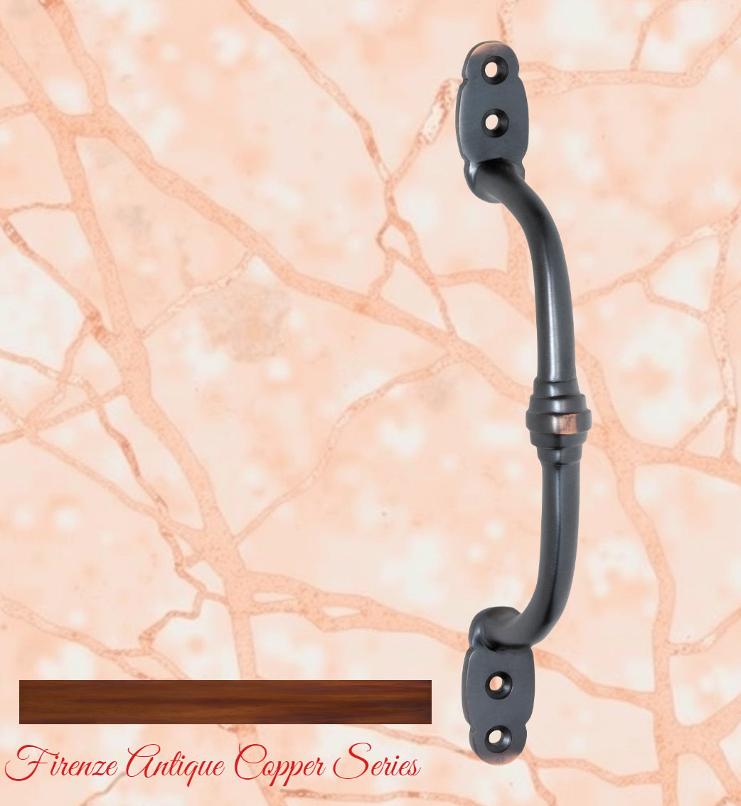 Antiqued Copper Victorian Offset Rnged Door handle 180mm long-Vintique Concepts