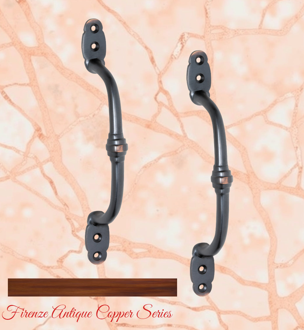 Antiqued Copper Victorian Offset Rnged Door handle 180mm long-Vintique Concepts