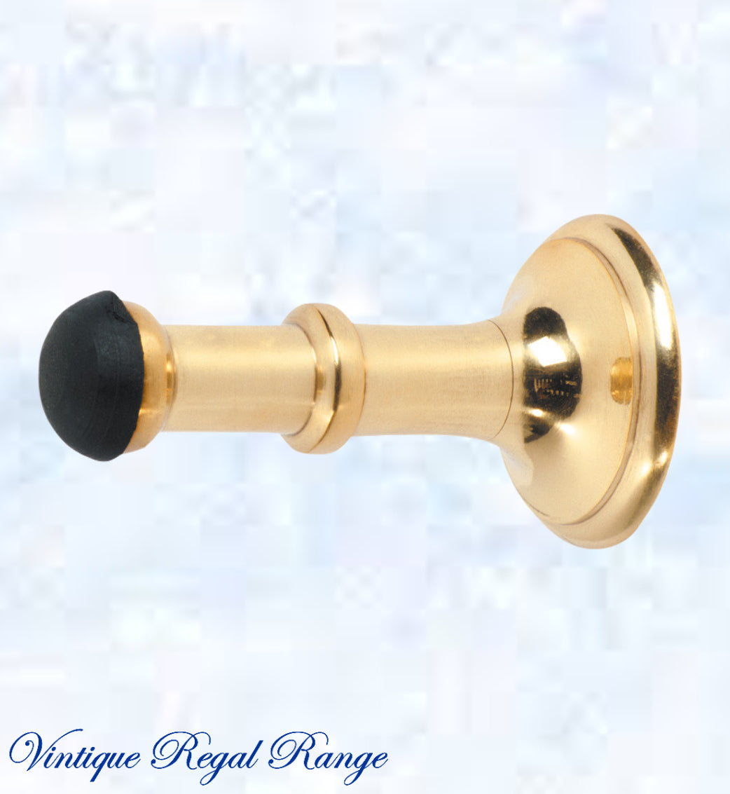 Polished Brass Classic rubber door stop 80mm Long-Vintique Concepts