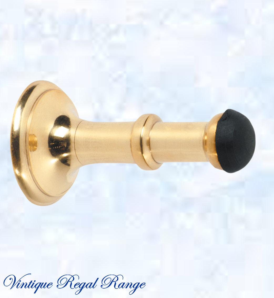 Polished Brass Classic rubber door stop 80mm Long-Vintique Concepts