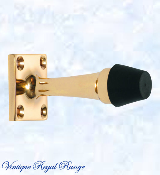 Polished Brass Art Deco rubber door stop -75mm long-Vintique Concepts