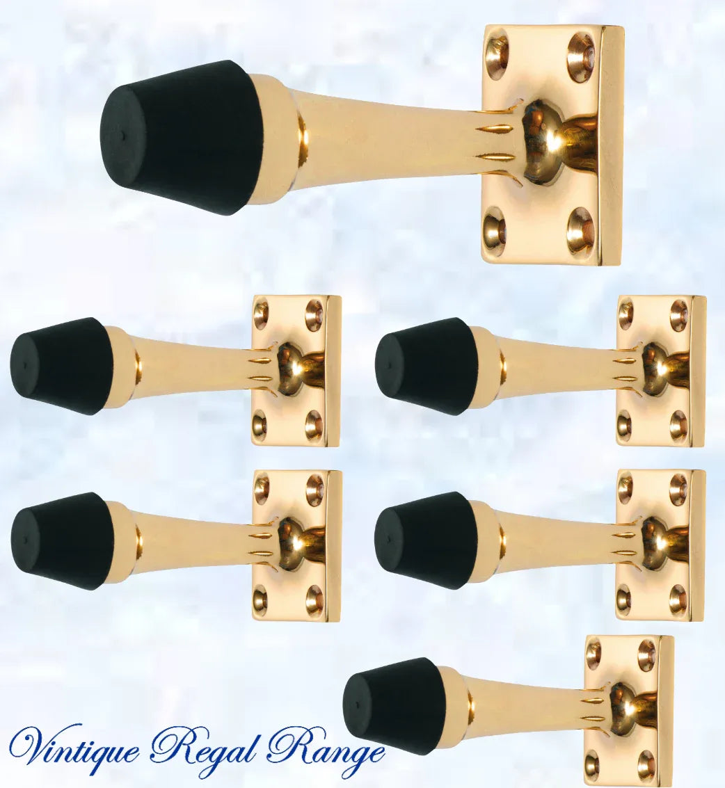 Polished Brass Art Deco rubber door stop -75mm long - Vintique Concepts