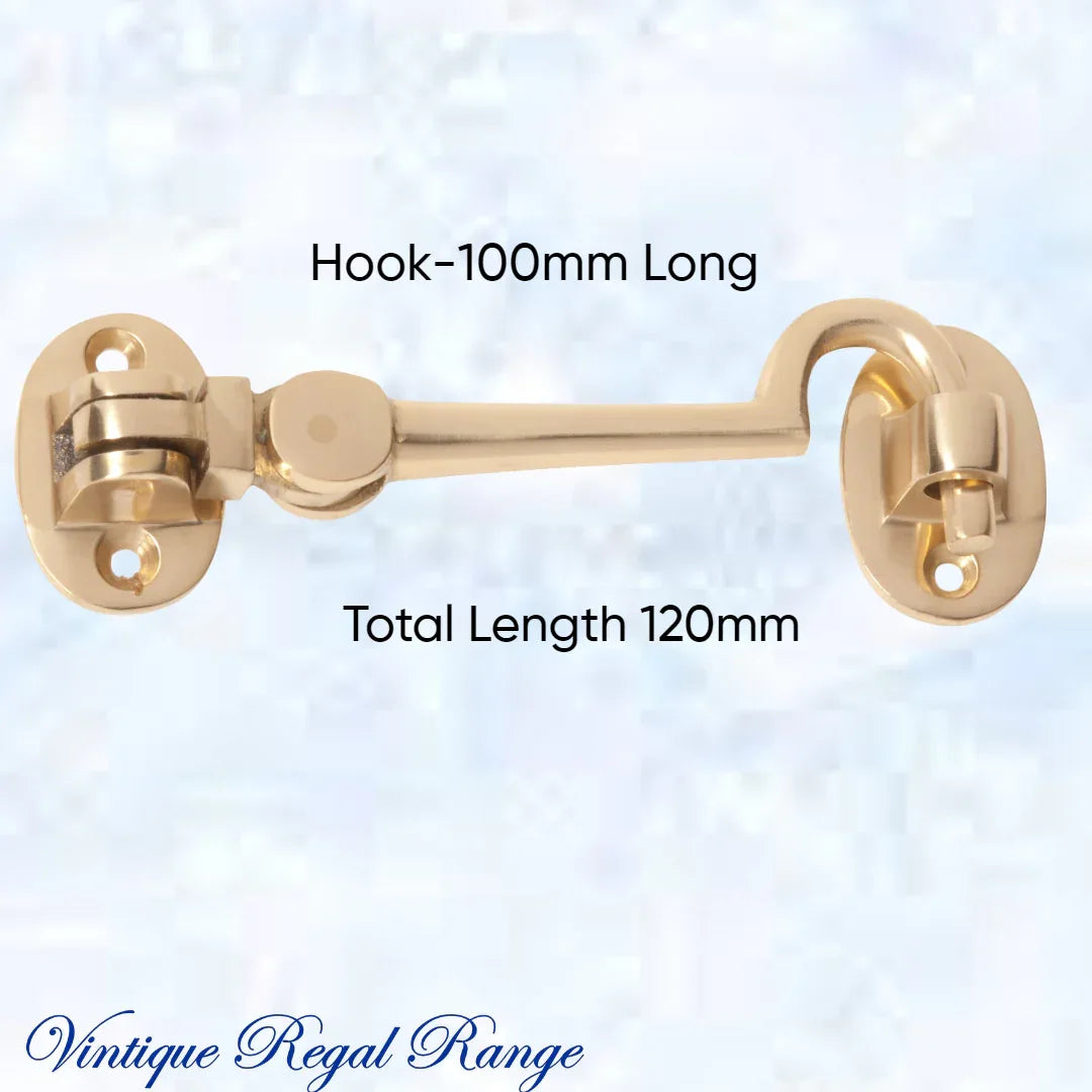 Polished Brass Cabin Hook 150mm Long (100mm Hook) - Vintique Concepts