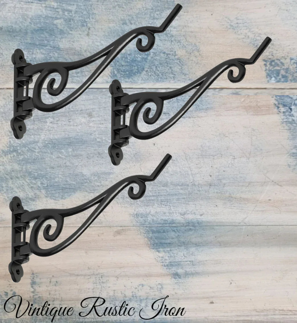 Rustic Iron large swing Planter Hook 250mm x 125mm - Vintique Concepts