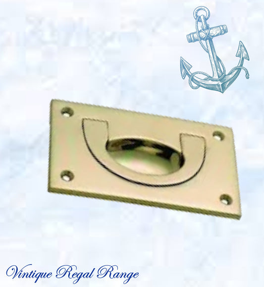 Mariner Polished Brass Ring Flush Pull rect door handle 90x88mm-Vintique Concepts