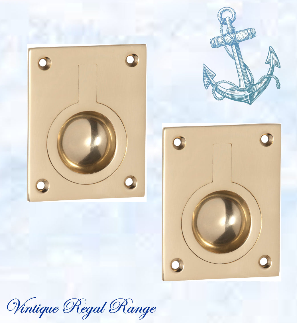 Marine Polished Brass Ring Flush Pull door handle 50mm x63mm-Vintique Concepts
