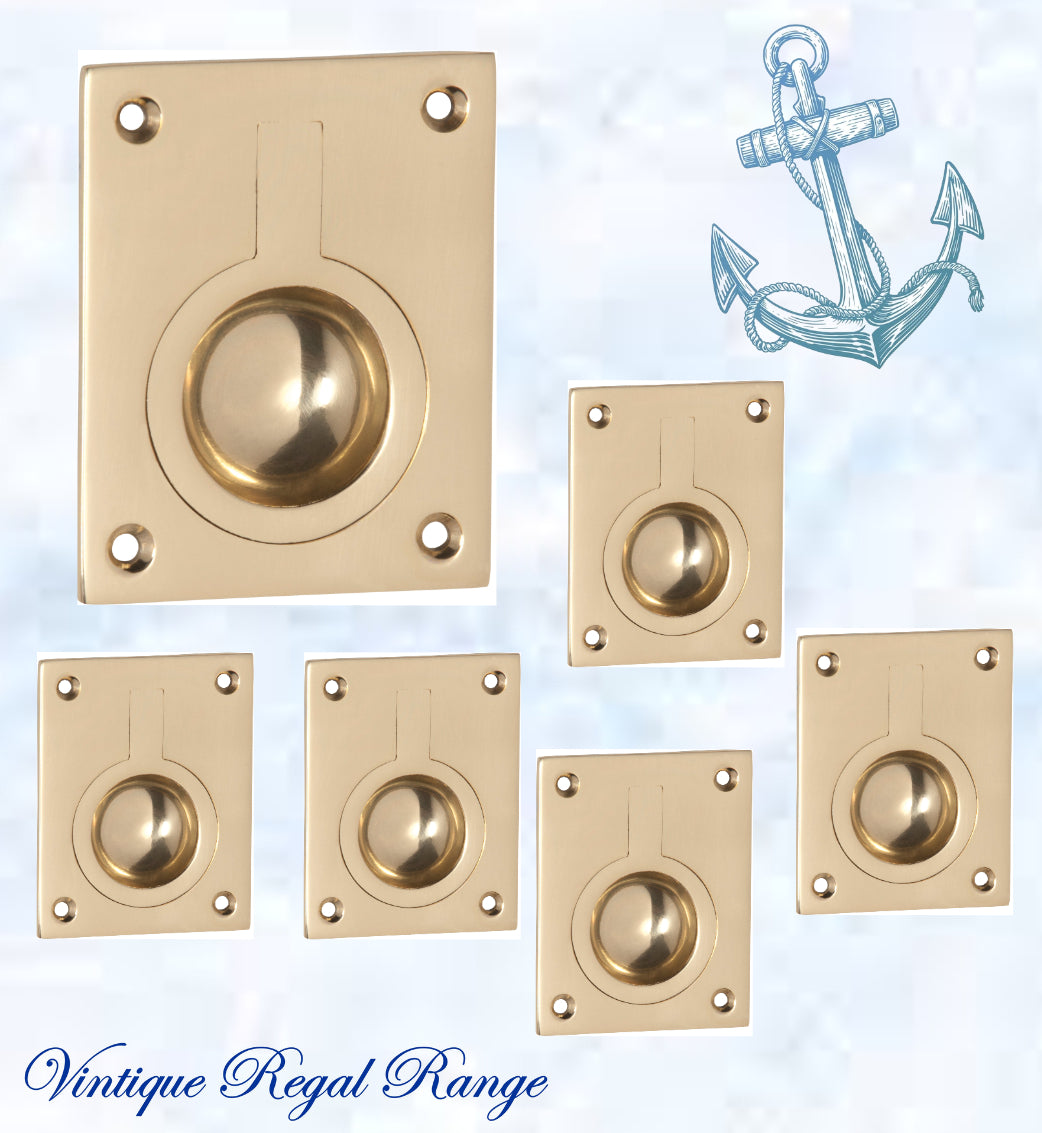 Marine Polished Brass Ring Flush Pull door handle 50mm x63mm-Vintique Concepts