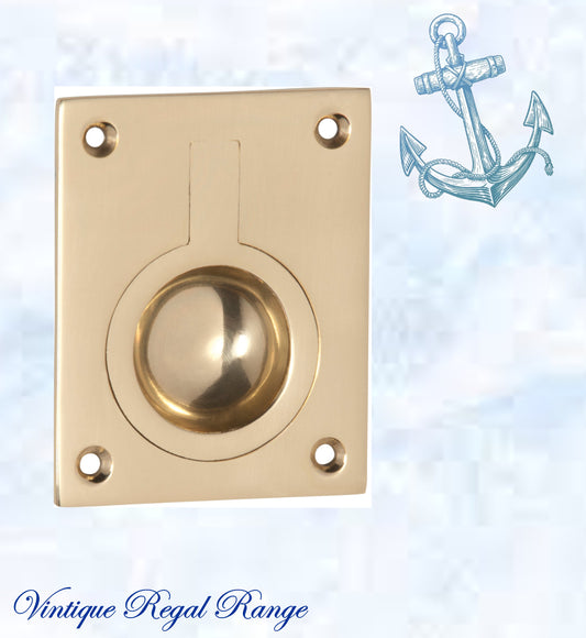 Marine Polished Brass Ring Flush Pull door handle 50mm x63mm-Vintique Concepts