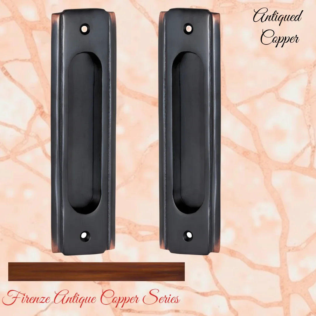 Art Deco Antiqued Copper Flush Pull door handle 150mm x 43mm - Vintique Concepts