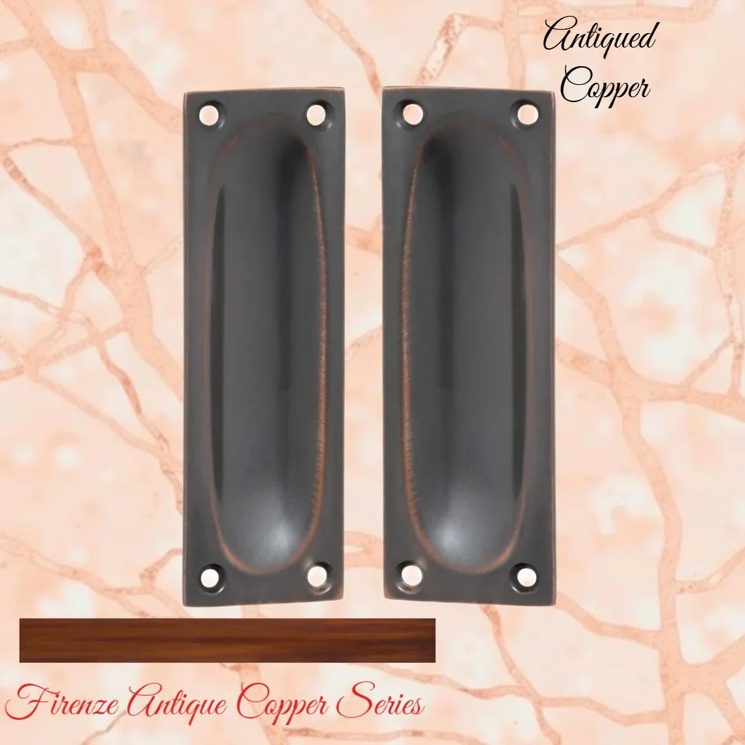 Classico Antiqued Copper Flush Pull door handle 88mm x 28mm - Vintique Concepts