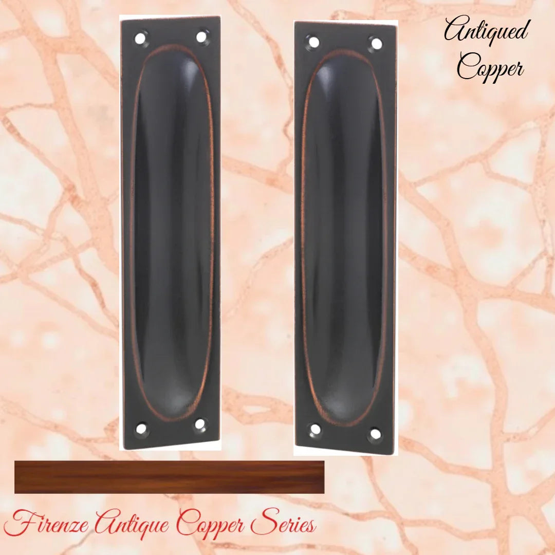 Classico Antiqued Copper Flush Pull door handle 140mm x 32mm - Vintique Concepts