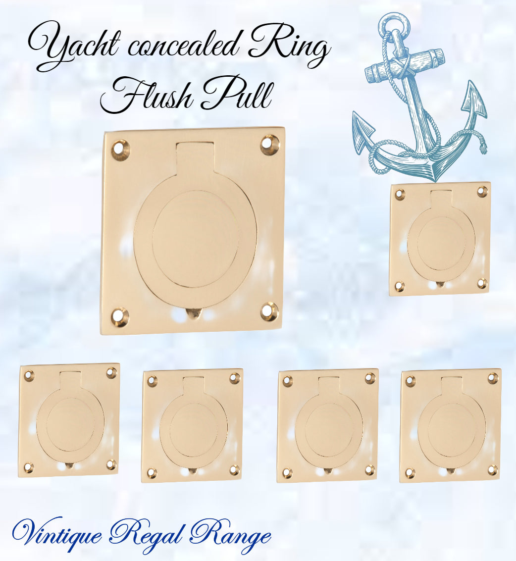 Yacht Polished Brass Ring Flush Pull door handle 63mm x 63mm-Vintique Concepts