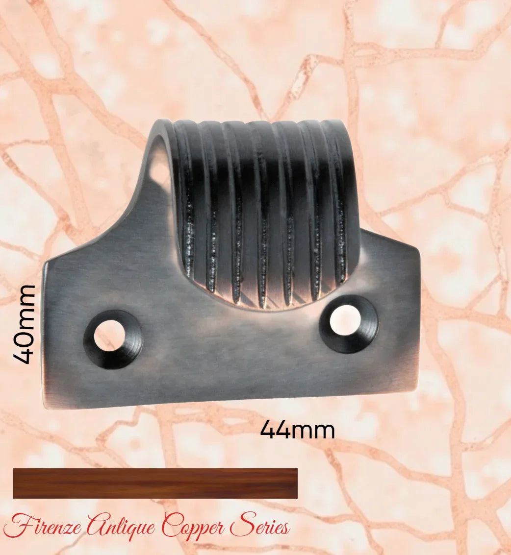 Firenze Antiqued Copper Fluted sash window lift 44mm x 40mm - Vintique Concepts