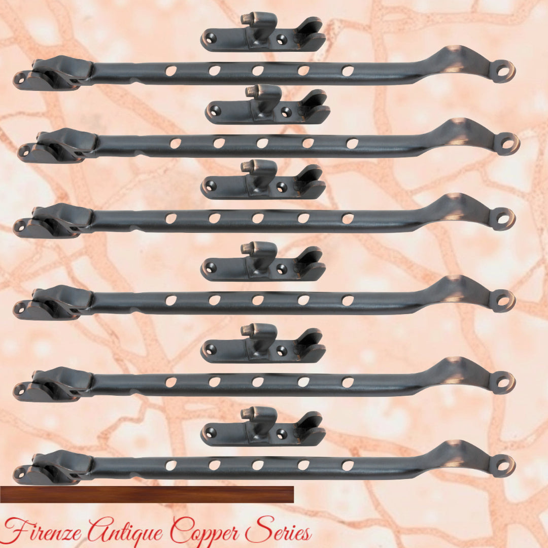Antiqued Copper window stay 300mm with 5 holes-Side Fixed-Vintique Concepts