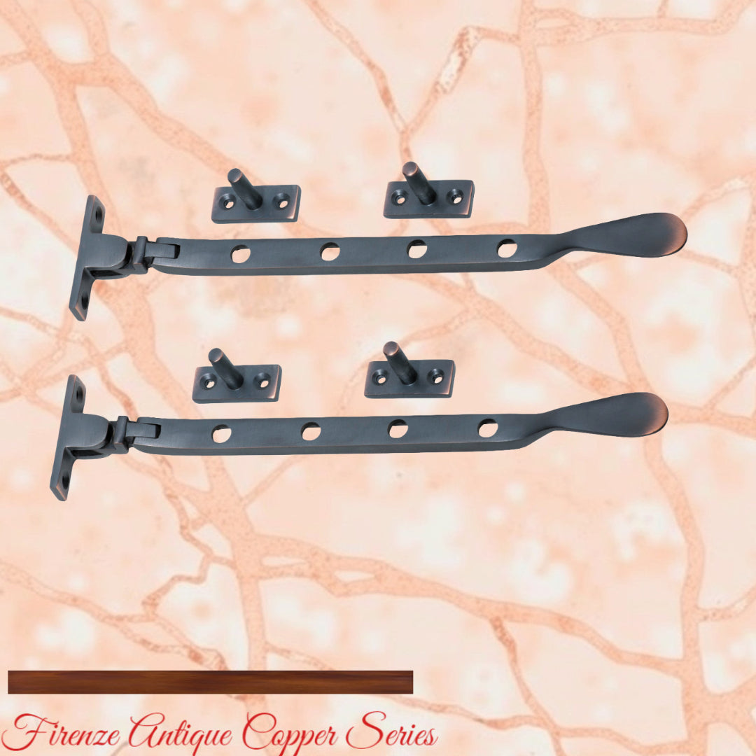 Antiqued Copper window stay 200mm with 4 holes-Base Fixed-Vintique Concepts