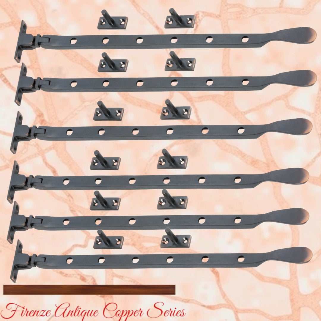 Antiqued Copper window stay 300mm with 5 holes-Base Fixed-Vintique Concepts