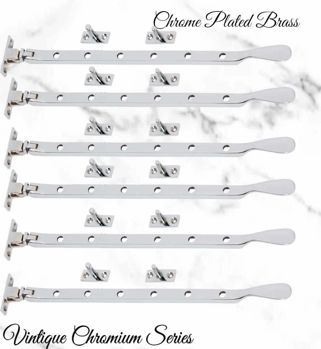 Chrome plated Brass window stay 300mm with 5 holes-Base Fixed-Vintique Concepts