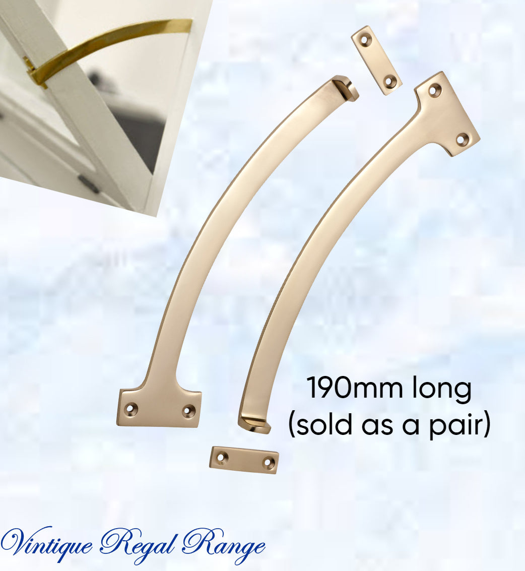 Regal Polished Brass Fanlight stop 190mm Long (pair)-Vintique Concepts