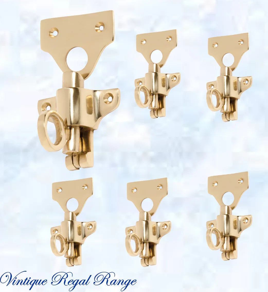 Regal Polished Brass Fanlight Catch 57mm x 50mm - Vintique Concepts