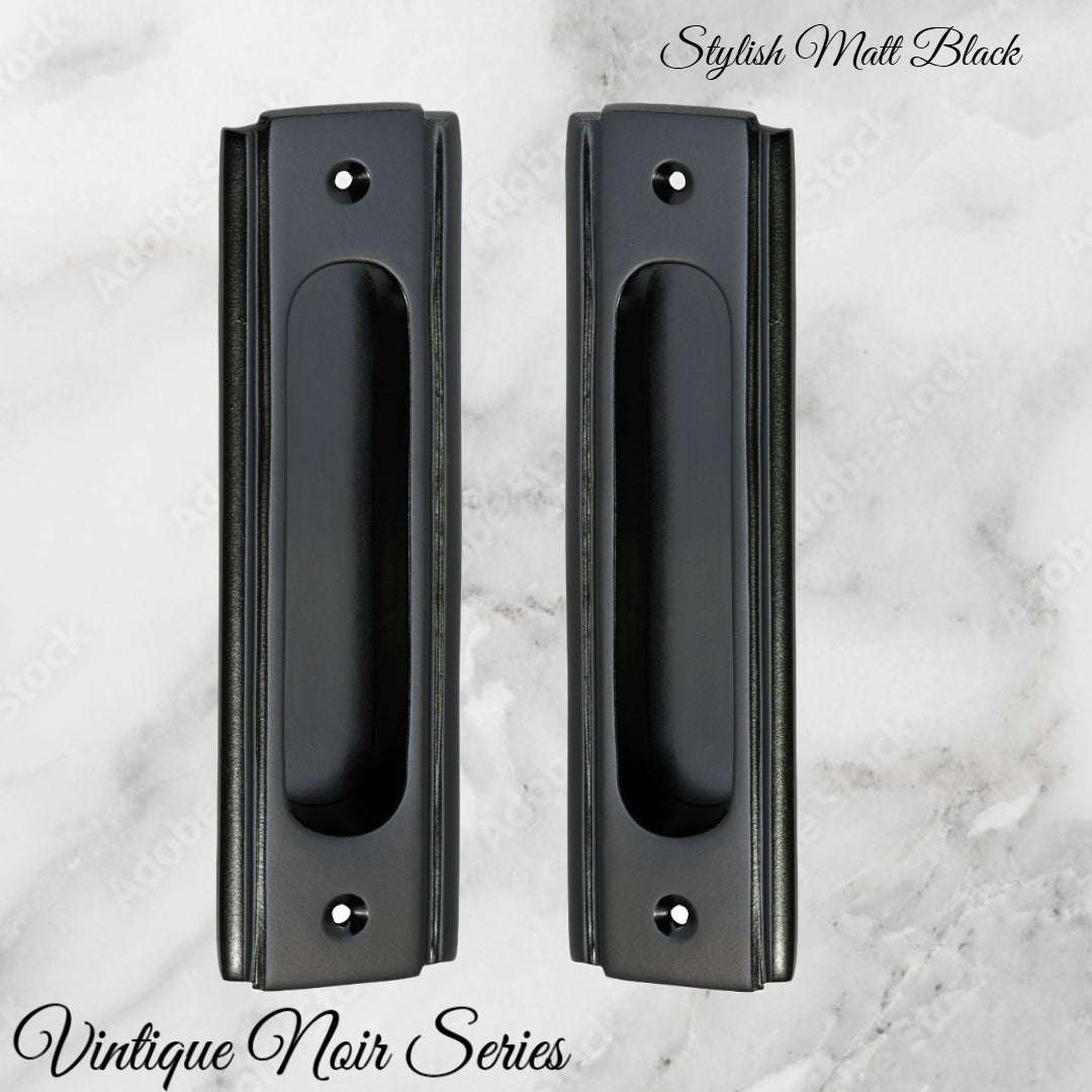 Art Deco Matt Black Flush Pull door handle 150mm x 43mm-Vintique Concepts