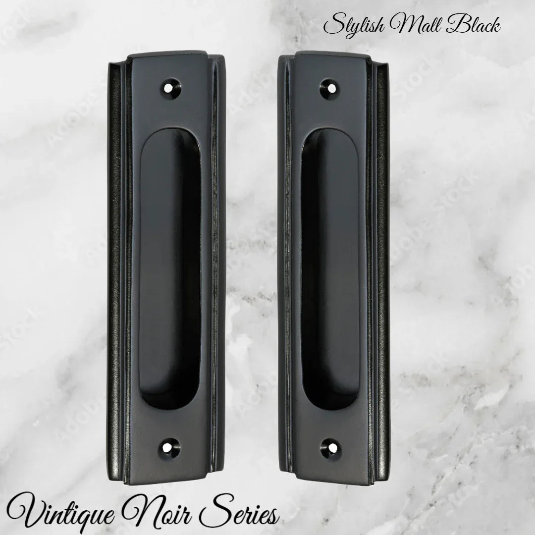 Art Deco Matt Black Flush Pull door handle 150mm x 43mm - Vintique Concepts