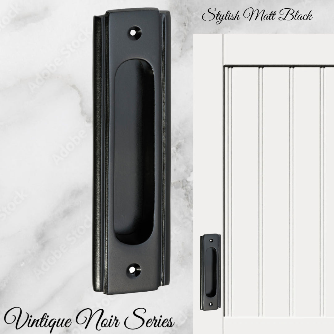 Art Deco Matt Black Flush Pull door handle 150mm x 43mm-Vintique Concepts