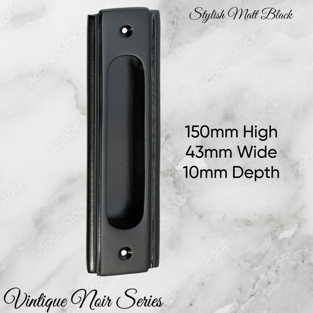 Art Deco Matt Black Flush Pull door handle 150mm x 43mm-Vintique Concepts