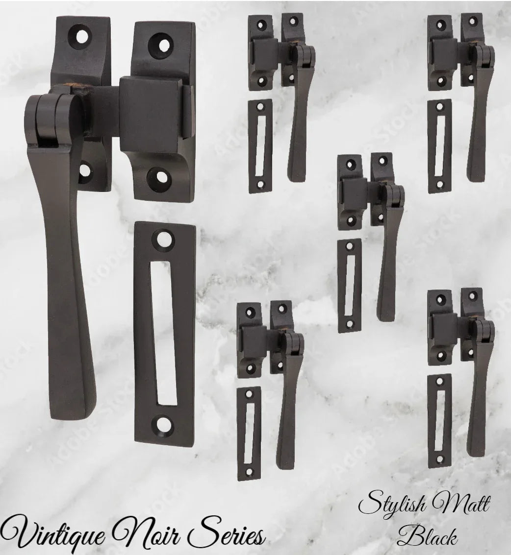 Noir Series Matt Black brass Square-Edge window fastener 55 x 95mm - Vintique Concepts