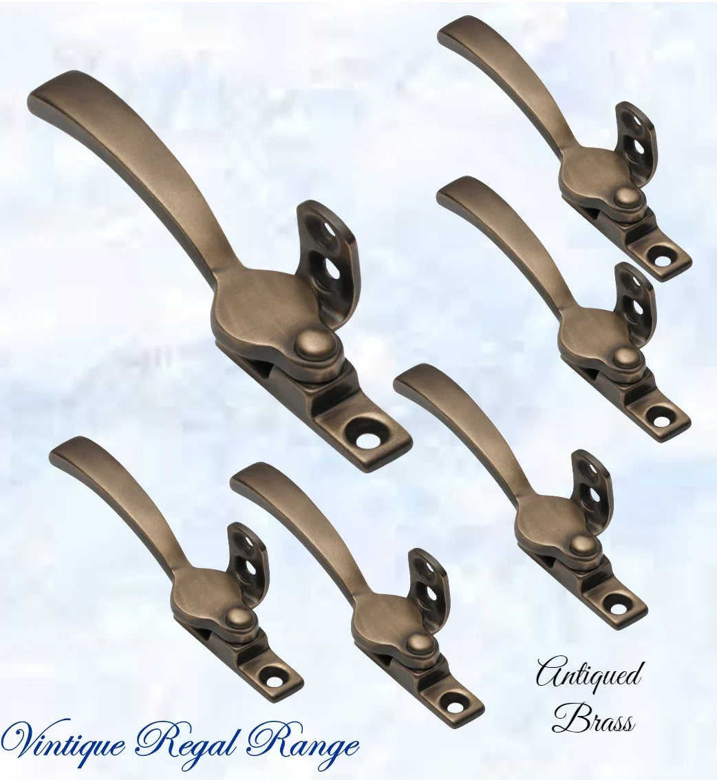 Regal Antiqued Brass Wedge window fastener 90 x 20mm - Vintique Concepts
