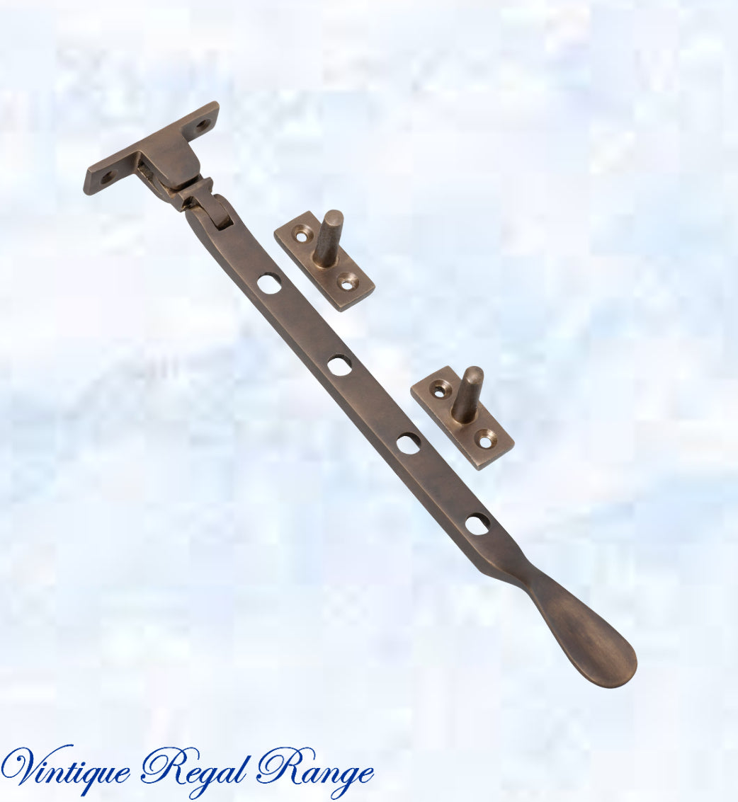 Antiqued Brass window stay 200mm with 4 holes-Base Fixed-Vintique Concepts