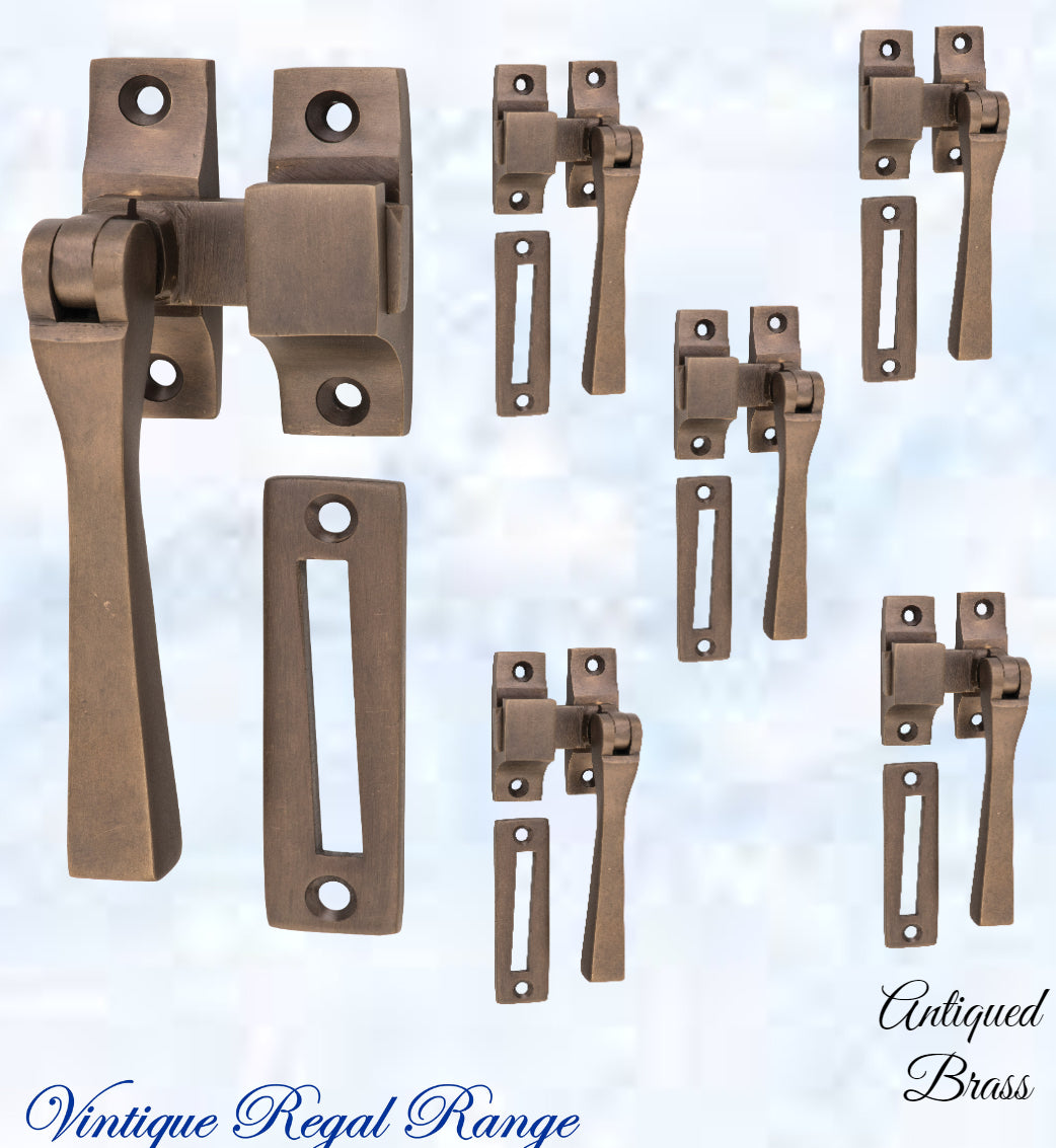 ANTIQUED brass Square-Edge window fastener 55 x 95mm-Vintique Concepts